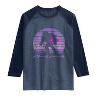 Vintage Bigfoot Alzheimers Awareness Raglan Shirt Purple Ribbon Support Graphic