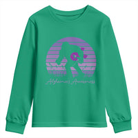 Vintage Bigfoot Alzheimers Awareness Youth Sweatshirt Purple Ribbon Support Graphic