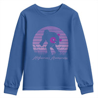 Vintage Bigfoot Alzheimers Awareness Youth Sweatshirt Purple Ribbon Support Graphic