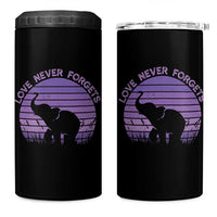 Alzheimer's Awareness Support 4 in 1 Can Cooler Tumbler Vintage Elephant Love Never Forgets