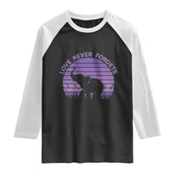 Alzheimer's Awareness Support Raglan Shirt Vintage Elephant Love Never Forgets