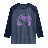 Alzheimer's Awareness Support Raglan Shirt Vintage Elephant Love Never Forgets