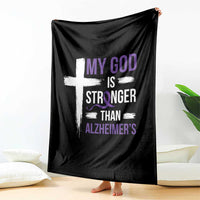 My God Is Stronger Than Alzheimers Throw Blanket Christian Purple Ribbon Faith Support