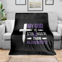 My God Is Stronger Than Alzheimers Throw Blanket Christian Purple Ribbon Faith Support