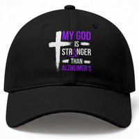 My God Is Stronger Than Alzheimers Baseball Cap Christian Purple Ribbon Faith Support