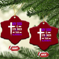 My God Is Stronger Than Alzheimers Ceramic Ornament Christian Purple Ribbon Faith Support