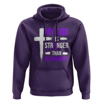 My God Is Stronger Than Alzheimers Hoodie Christian Purple Ribbon Faith Support