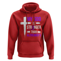 My God Is Stronger Than Alzheimers Hoodie Christian Purple Ribbon Faith Support