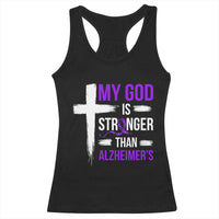 My God Is Stronger Than Alzheimers Racerback Tank Top Christian Purple Ribbon Faith Support