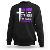 My God Is Stronger Than Alzheimers Sweatshirt Christian Purple Ribbon Faith Support