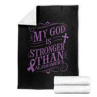 My God Is Stronger Than Alzheimers Throw Blanket Faith Hope Purple Ribbon Graphic