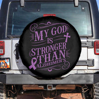 My God Is Stronger Than Alzheimers Spare Tire Cover Faith Hope Purple Ribbon Graphic