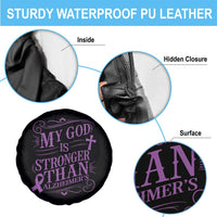 My God Is Stronger Than Alzheimers Spare Tire Cover Faith Hope Purple Ribbon Graphic