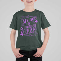 My God Is Stronger Than Alzheimers T Shirt For Kid Faith Hope Purple Ribbon Graphic