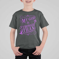 My God Is Stronger Than Alzheimers T Shirt For Kid Faith Hope Purple Ribbon Graphic