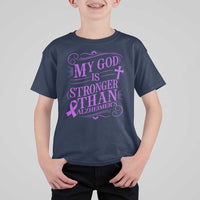 My God Is Stronger Than Alzheimers T Shirt For Kid Faith Hope Purple Ribbon Graphic