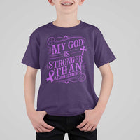 My God Is Stronger Than Alzheimers T Shirt For Kid Faith Hope Purple Ribbon Graphic