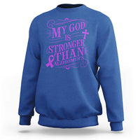 My God Is Stronger Than Alzheimers Sweatshirt Faith Hope Purple Ribbon Graphic