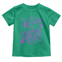 My God Is Stronger Than Alzheimers Toddler T Shirt Faith Hope Purple Ribbon Graphic
