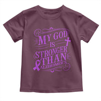 My God Is Stronger Than Alzheimers Toddler T Shirt Faith Hope Purple Ribbon Graphic