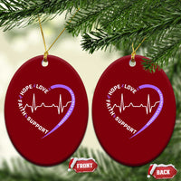 Alzheimers Awareness Heart Heartbeat Purple Ribbon Ceramic Ornament Hope Love Faith Support