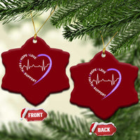Alzheimers Awareness Heart Heartbeat Purple Ribbon Ceramic Ornament Hope Love Faith Support