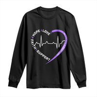 Alzheimers Awareness Heart Heartbeat Purple Ribbon Long Sleeve Shirt Hope Love Faith Support