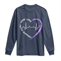 Alzheimers Awareness Heart Heartbeat Purple Ribbon Long Sleeve Shirt Hope Love Faith Support
