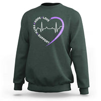 Alzheimers Awareness Heart Heartbeat Purple Ribbon Sweatshirt Hope Love Faith Support