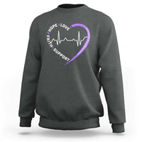 Alzheimers Awareness Heart Heartbeat Purple Ribbon Sweatshirt Hope Love Faith Support