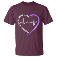 Alzheimers Awareness Heart Heartbeat Purple Ribbon T Shirt Hope Love Faith Support