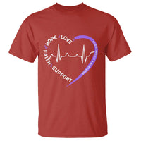 Alzheimers Awareness Heart Heartbeat Purple Ribbon T Shirt Hope Love Faith Support