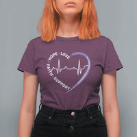 Alzheimers Awareness Heart Heartbeat Purple Ribbon T Shirt For Women Hope Love Faith Support