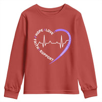 Alzheimers Awareness Heart Heartbeat Purple Ribbon Youth Sweatshirt Hope Love Faith Support