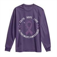 Faith Hope Love Purple Ribbon Long Sleeve Shirt End Alzheimers Butterfly Graphic