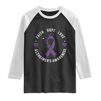 Faith Hope Love Purple Ribbon Raglan Shirt End Alzheimers Butterfly Graphic