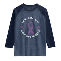 Faith Hope Love Purple Ribbon Raglan Shirt End Alzheimers Butterfly Graphic