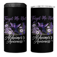 Forget Me Not Alzheimers Awareness 4 in 1 Can Cooler Tumbler Hummingbird Purple Ribbon Floral