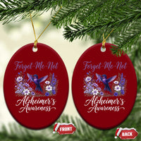 Forget Me Not Alzheimers Awareness Ceramic Ornament Hummingbird Purple Ribbon Floral