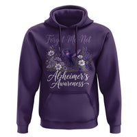 Forget Me Not Alzheimers Awareness Hoodie Hummingbird Purple Ribbon Floral