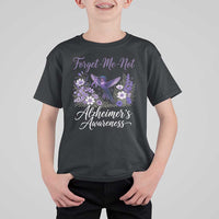 Forget Me Not Alzheimers Awareness T Shirt For Kid Hummingbird Purple Ribbon Floral
