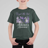 Forget Me Not Alzheimers Awareness T Shirt For Kid Hummingbird Purple Ribbon Floral