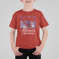 Forget Me Not Alzheimers Awareness T Shirt For Kid Hummingbird Purple Ribbon Floral