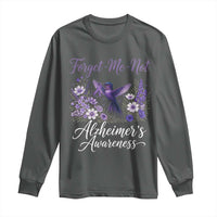 Forget Me Not Alzheimers Awareness Long Sleeve Shirt Hummingbird Purple Ribbon Floral