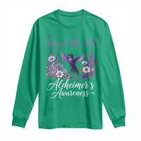 Forget Me Not Alzheimers Awareness Long Sleeve Shirt Hummingbird Purple Ribbon Floral