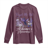 Forget Me Not Alzheimers Awareness Long Sleeve Shirt Hummingbird Purple Ribbon Floral