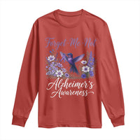Forget Me Not Alzheimers Awareness Long Sleeve Shirt Hummingbird Purple Ribbon Floral