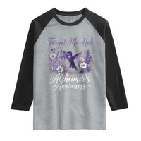 Forget Me Not Alzheimers Awareness Raglan Shirt Hummingbird Purple Ribbon Floral