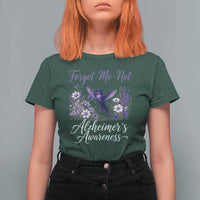 Forget Me Not Alzheimers Awareness T Shirt For Women Hummingbird Purple Ribbon Floral