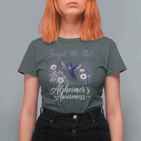 Forget Me Not Alzheimers Awareness T Shirt For Women Hummingbird Purple Ribbon Floral